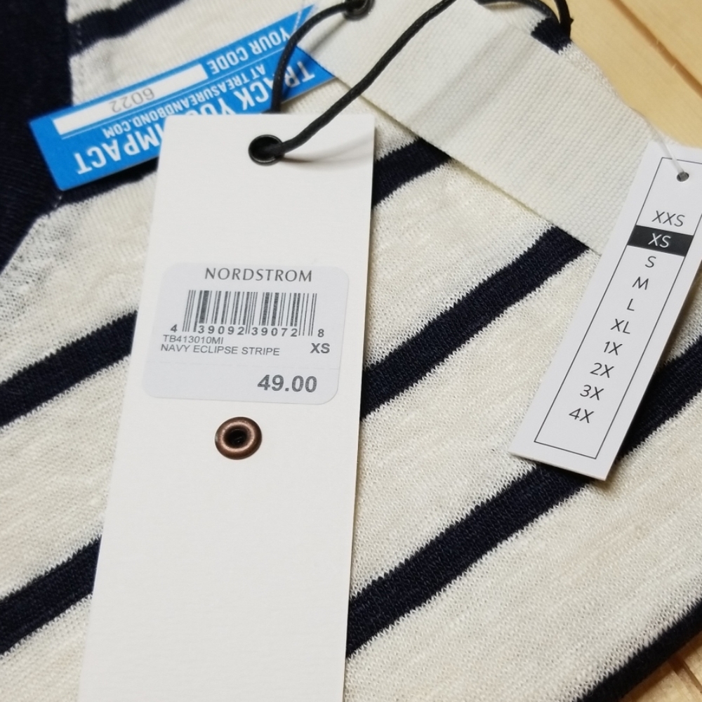 Navy Striped Treasure & Bond U-Neck Linen T BNWT! - Picture 7 of 8